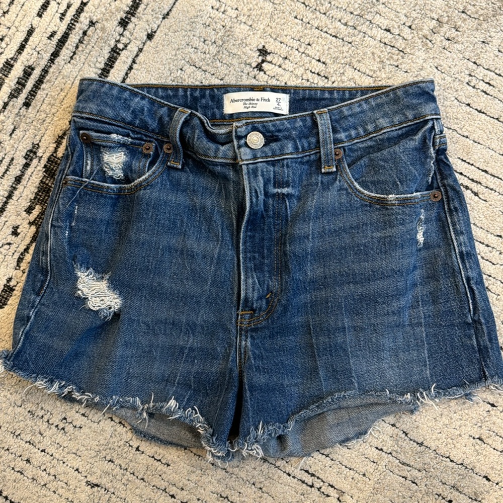 Abercrombie & Fitch Cutoff Denim Shorts Dark Wash 4